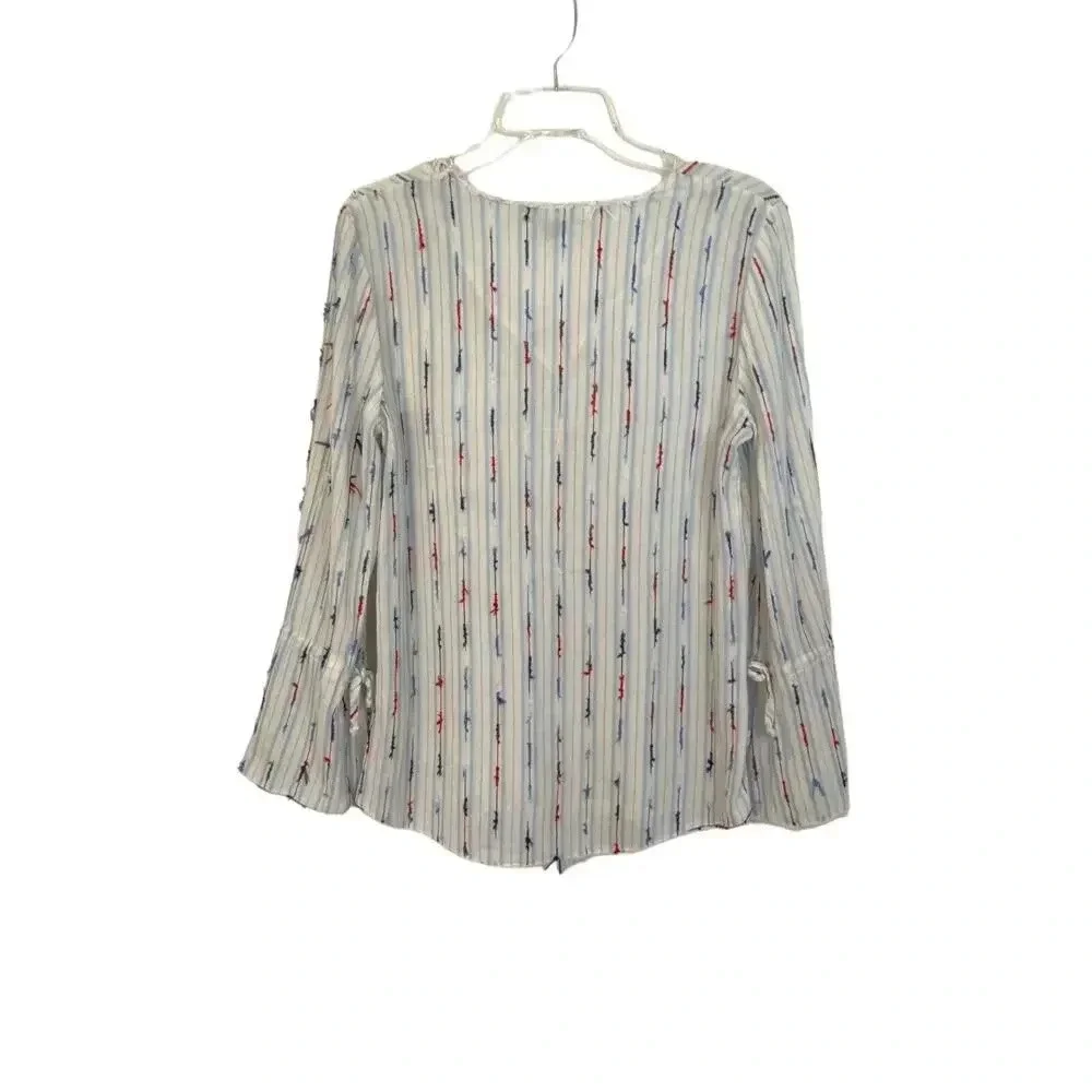 Anthropologie Drew Long Sleeve Boho Stripe Top Fringe‎ Hem V-Neck Size S